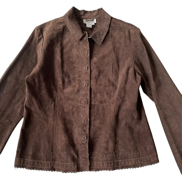 Vintage 1990s Live a Little Suede Shacket Button Down Floral Cutout L EUC - Picture 4 of 13